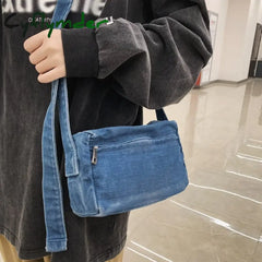 Cyflymder Simple Solid Women Canvas Bag Female Washed Denim Shoulder Girl Boy Leisure Crossbody