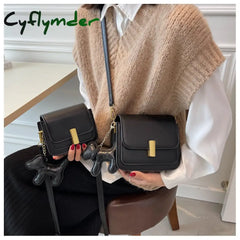Cyflymder Simple Square Shoulder Bags For Women Pure Color Wild Crossbody Bag Retro Casual Handbags