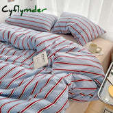 Cyflymder Simple Style Red And Blue Strip Duvet Cover Set Bed Sheet Set Washed Cotton Bedding Set