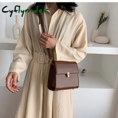 Cyflymder Simple Style Vintage Leather Crossbody Bags For Women Lock Luxury Shoulder Bag Female