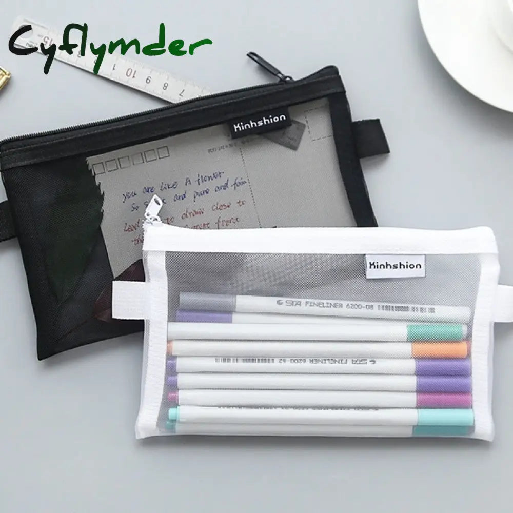 Cyflymder Simple Transparent Mesh Pencil Case For Girls Boys Office Student Cases Nylon School
