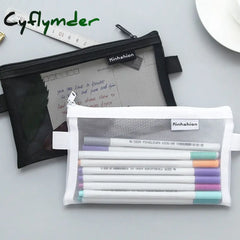 Cyflymder Simple Transparent Mesh Pencil Case For Girls Boys Office Student Cases Nylon School