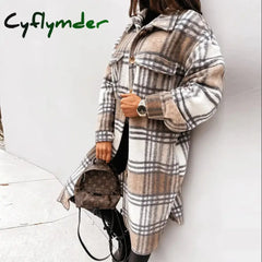 Cyflymder Single Breasted Trench Coat Fashion Long Autumn Winter Women’s Clothing Sleeve Woolen