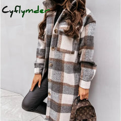 Cyflymder Single Breasted Trench Coat Fashion Long Autumn Winter Women’s Clothing Sleeve Woolen