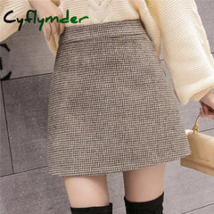 Cyflymder skirt outfits winter Autumn Winter New Fashion Plaid A-Line Mini Skirt Women High Waist Woolen Skirt Female