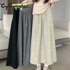 Cyflymder skirt outfits winter Autumn Winter New Thicken Plush A-line Skirts Wowen Solid Casual High Waisted Long Skirt