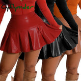 Cyflymder skirt outfits Winter New Women Sexy High Elastic Pu Pleated Leather Skirt Mini Pleated Skirt