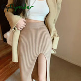 Cyflymder skirt outfits winter Sexy Split Bodycon Long Skirt Women Elegant Slim Fit High-Waisted Knitted Skirts Woman