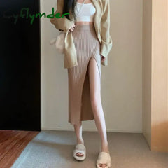 Cyflymder skirt outfits winter Sexy Split Bodycon Long Skirt Women Elegant Slim Fit High-Waisted Knitted Skirts Woman