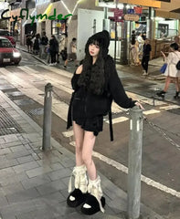 Cyflymder skirt outfits winter Sweet Spicy Girl White Knitted Ruffle Edge Short Skirts for Women Autumn and Winter New