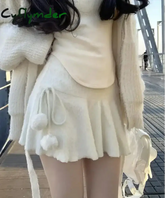 Cyflymder skirt outfits winter Sweet Spicy Girl White Knitted Ruffle Edge Short Skirts for Women Autumn and Winter New