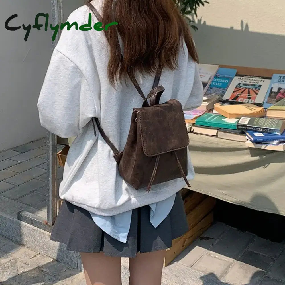 Small Drawstring Flap Backpack Women Mini PU Leather Textured School Backpack Fashion Travel Commuter Bag Girl Bakpacks