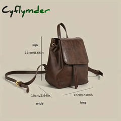 Cyflymder Small Drawstring Flap Backpack Women Mini Pu Leather Textured School Fashion Travel
