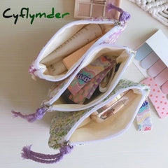 Cyflymder Small Fabric Cosmetic Makeup Bag Mini Cotton Floral Organizer Bags For Women Little Purse