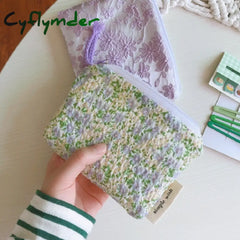 Cyflymder Small Fabric Cosmetic Makeup Bag Mini Cotton Floral Organizer Bags For Women Little Purse