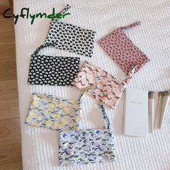 Cyflymder Small Floral Women’s Cosmetic Bag Mini Cotton Fabric Make Up Organizer Pencil Cases
