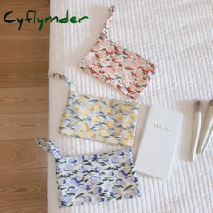 Cyflymder Small Floral Women’s Cosmetic Bag Mini Cotton Fabric Make Up Organizer Pencil Cases