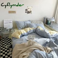 Cyflymder Small Fresh Double Spell Light Blue Cheese Bed Sheet Four-Piece Set Girl Heart Sunshine Dormitory Single 3