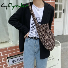 Cyflymder Small Leopard Print Messenger Bag Single Shoulder Canvas For Female Student Diagonal