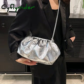Cyflymder Small Luxury Design Women’s Leather Silver Cloud Bag Female Gold Crossbody Bag Ladies Party Clutch Purse