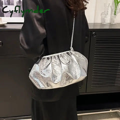 Cyflymder Small Luxury Design Women’s Leather Silver Cloud Bag Female Gold Crossbody Bag Ladies Party Clutch Purse