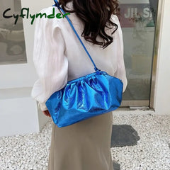 Cyflymder Small Luxury Design Women’s Leather Silver Cloud Bag Female Gold Crossbody Bag Ladies Party Clutch Purse