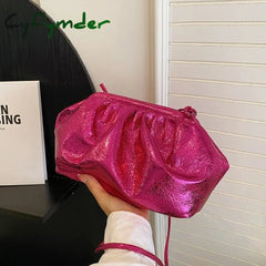 Cyflymder Small Luxury Design Women’s Leather Silver Cloud Bag Female Gold Crossbody Bag Ladies Party Clutch Purse