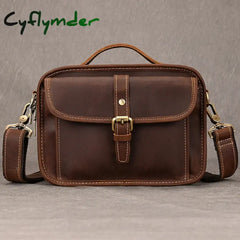 Cyflymder Small Men’s Handbag Unisex Vintage Crazy Horse Leather Messenger Bags Women Travel