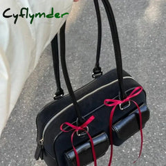 Cyflymder Small PU Leather Double Pockets Design Shoulder Bags for Women Female Underarm Bag Lady Handbags and Purses