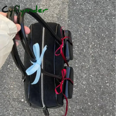 Cyflymder Small PU Leather Double Pockets Design Shoulder Bags for Women Female Underarm Bag Lady Handbags and Purses