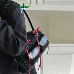 Cyflymder Small PU Leather Double Pockets Design Shoulder Bags for Women Female Underarm Bag Lady Handbags and Purses