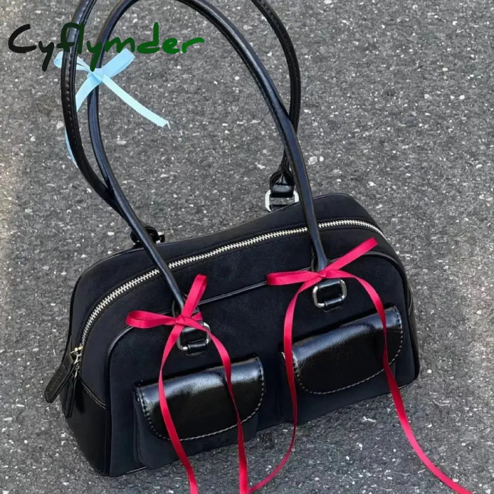 Cyflymder Small PU Leather Double Pockets Design Shoulder Bags for Women Female Underarm Bag Lady Handbags and Purses