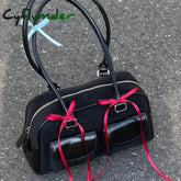 Cyflymder Small PU Leather Double Pockets Design Shoulder Bags for Women Female Underarm Bag Lady Handbags and Purses