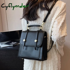 Cyflymder Small Retro Leather Back Pack For Women Korean Fashion New Designer Mini Backpack Trendy
