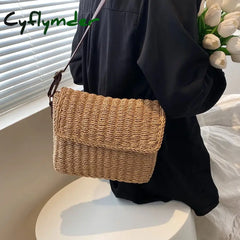 Small Straw Bucket Crossbody bag For Female Summer Straw Weave Women's Brand Design Handbags Purses Fashion Simple Shoulder Bags
