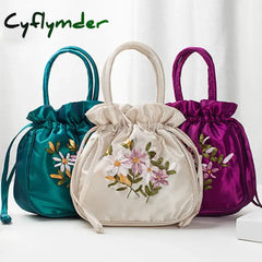 Cyflymder Small Women Bucket Bag Top Handle Ladies Handbag Phone Summer Purse National Style