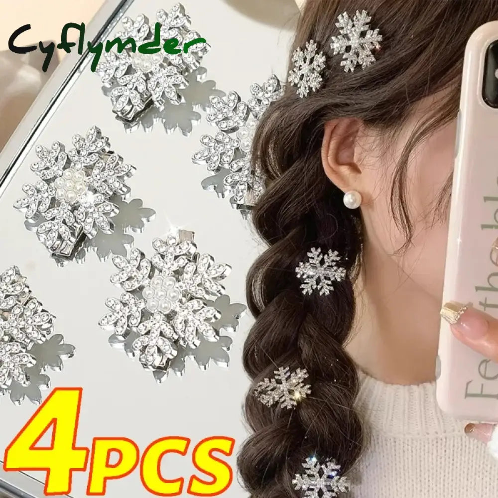Cyflymder Snowflake BB Hair Clips Rhinestone Pearl Sliver Metal Sparkling Diamond Women Sweet Cute Duck Bill Hair