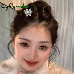 Cyflymder Snowflake BB Hair Clips Rhinestone Pearl Sliver Metal Sparkling Diamond Women Sweet Cute Duck Bill Hair