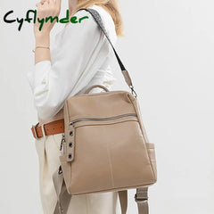 Cyflymder Soft Leather Backpack Women Solid Color Fashion Wild Trend Casual Large Capacity Ladies