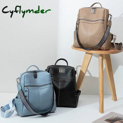 Cyflymder Soft Leather Backpack Women Solid Color Fashion Wild Trend Casual Large Capacity Ladies