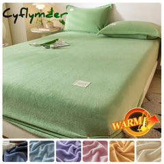 Cyflymder Soft Plush Warm Mattress Cover Winter Velvet Material Fitted Sheet Thickened Warm Bed Cover Mattress