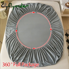Cyflymder Soft Plush Warm Mattress Cover Winter Velvet Material Fitted Sheet Thickened Warm Bed Cover Mattress