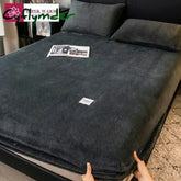 Cyflymder Soft Warm Plush Fitted Sheet Elastic Mattress Cover Fluffy Coral Fleece Bed Linen Winter Couple Luxury Double