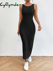 Solid Backless Tank Dress,Summer new sexy backless mid-length knitted sleeveless dress Cyflymder