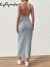 Solid Backless Tank Dress,Summer new sexy backless mid-length knitted sleeveless dress Cyflymder
