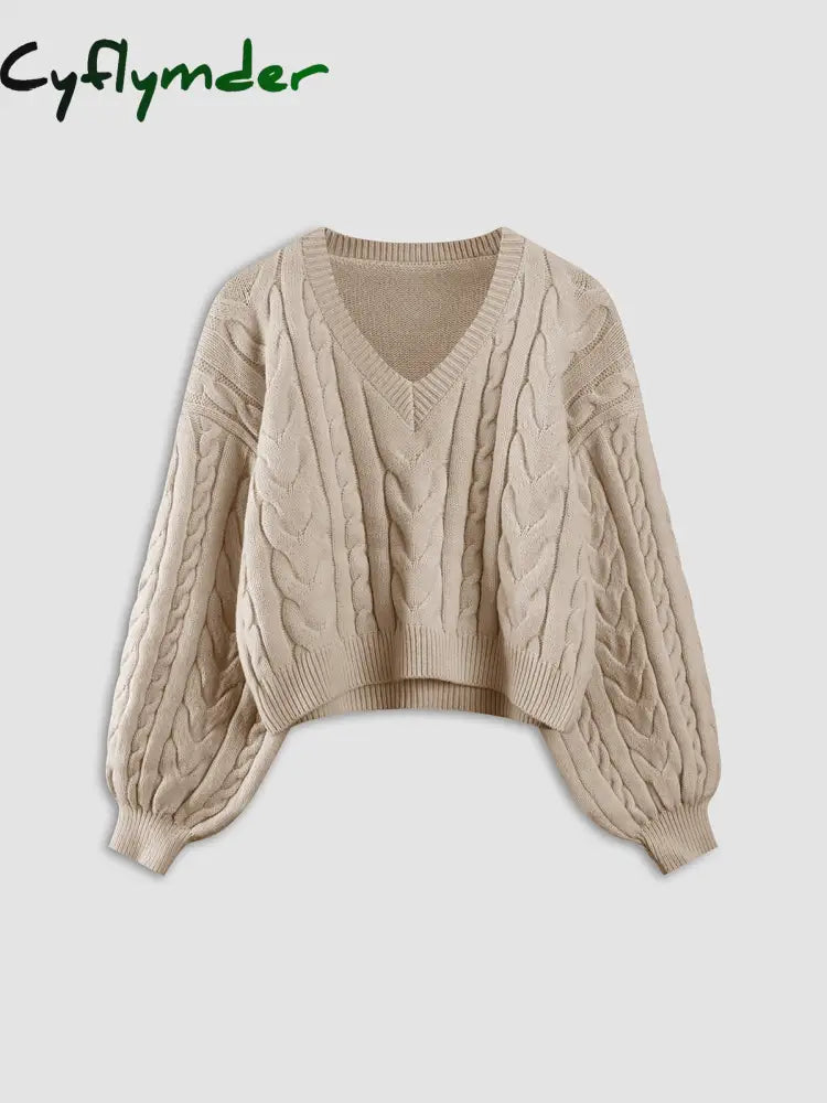 Cyflymder - Solid Cable Knit Sweater Khaki / S Sweaters
