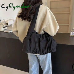 Cyflymder Solid Casual Sewing Thread Shoulder Bags Soft Interior Compartment High Quality Bags for Women Zipper Pu