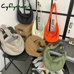 Cyflymder Solid Color Canvas Female Crossbody Bags For Women Large Capacity Shopping Messenger Bag