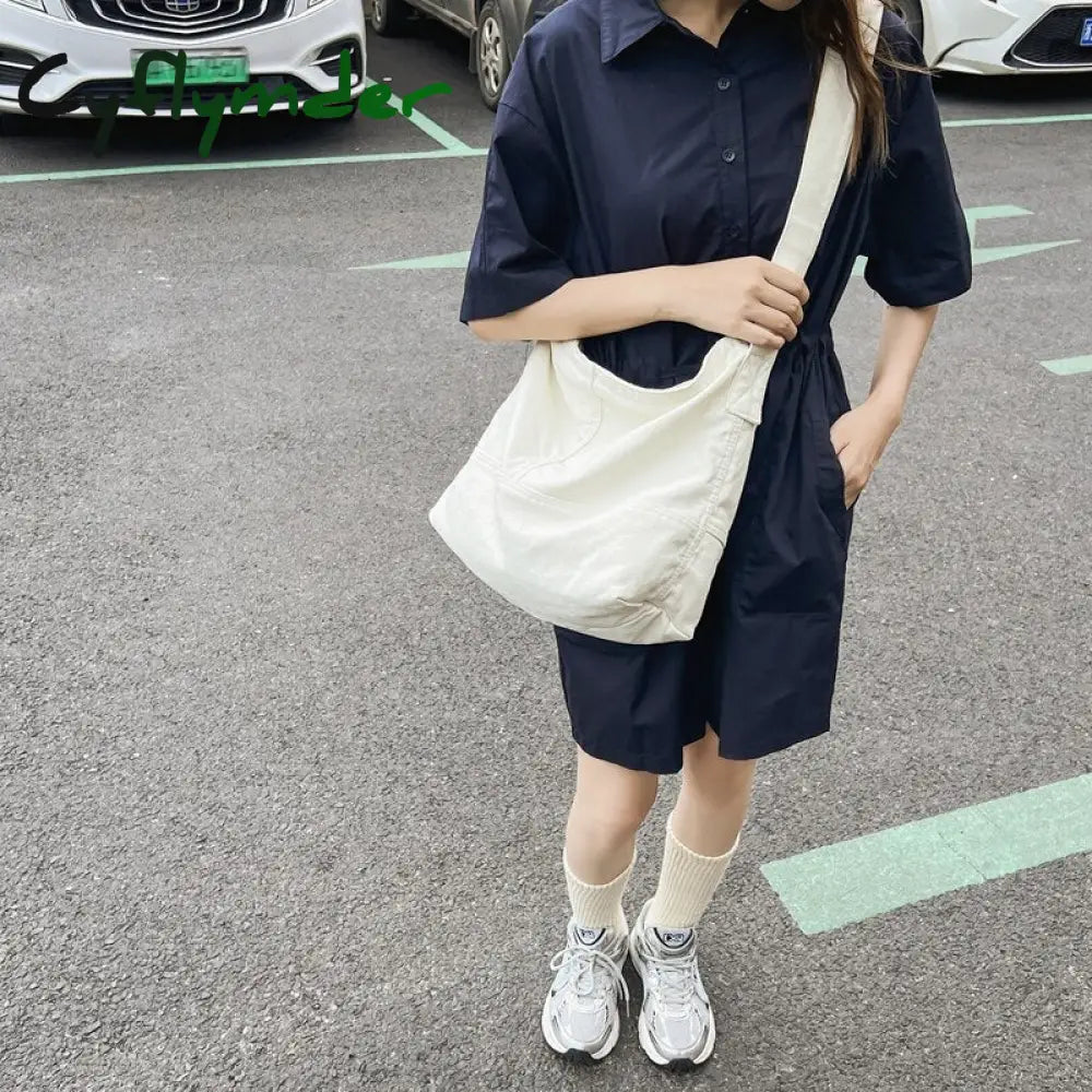 Cyflymder Solid Color Canvas Women’s Shoulder Bags High Quality Ladies Crossbody Bag Simple