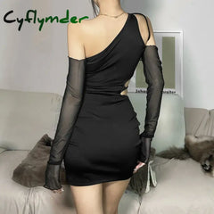 Cyflymder Solid Color Elastic Sexy Feminine Hollow Fashion Mature Senior Party Elegant Cool Tight Women’s Dress With